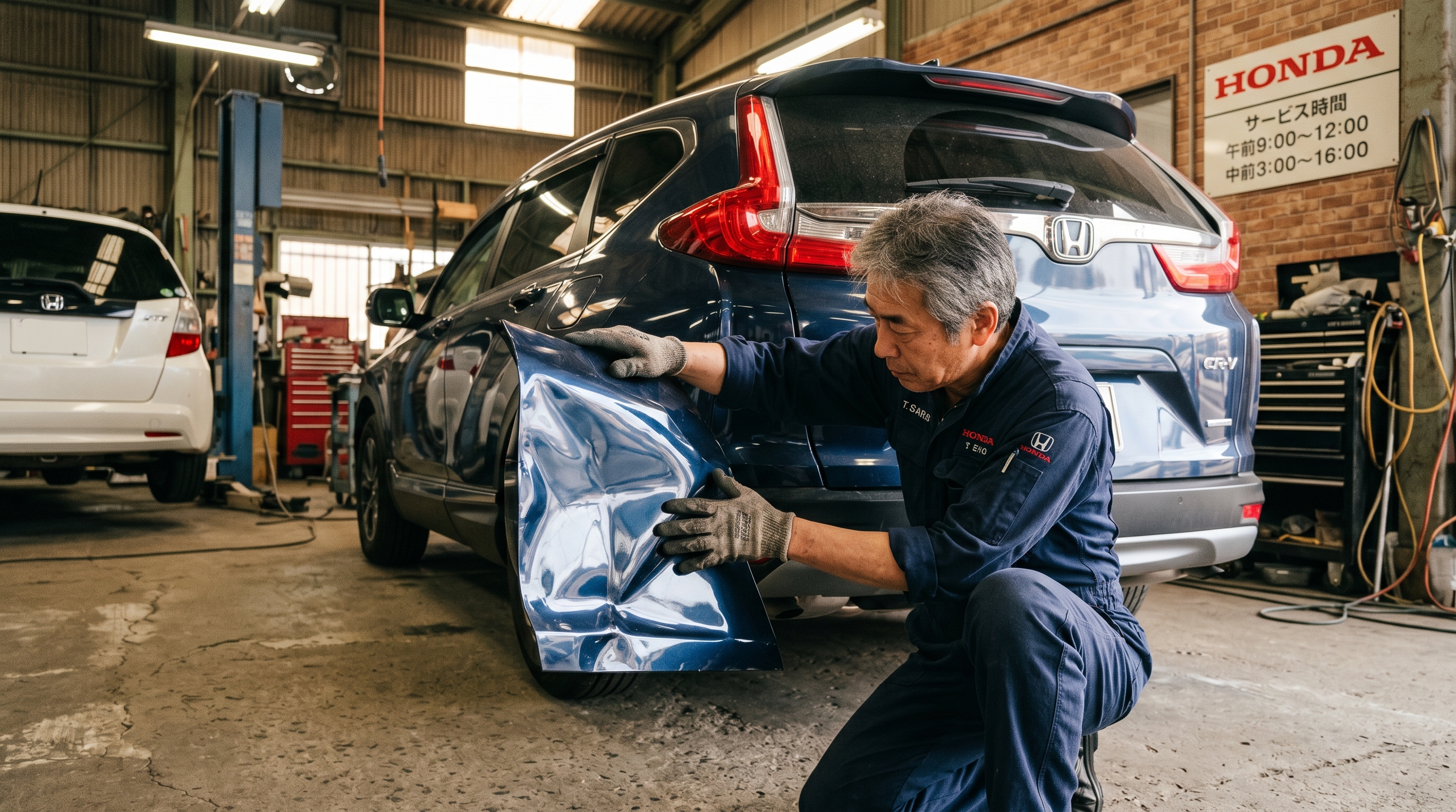 ホンダCR-V（RW2）バックドア凹みをディーラー全交換から板金修理¥86,000に変えた実例｜一宮Poright