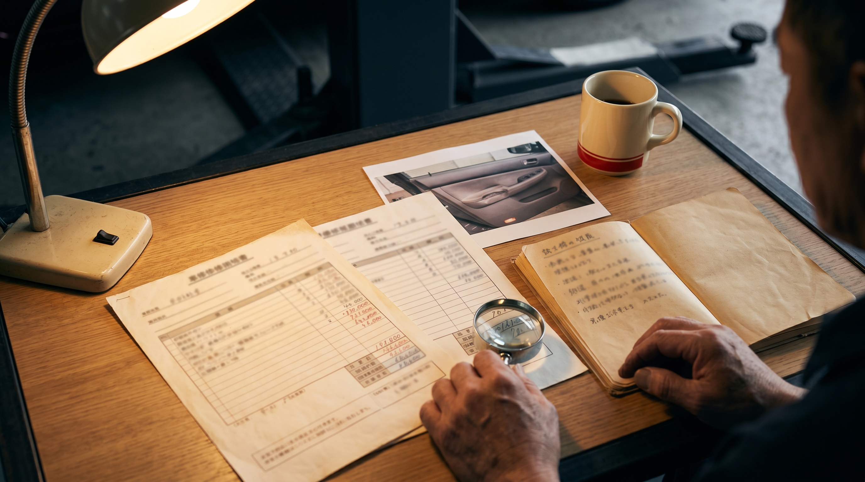 他店の見積書と Poright の修理判断資料を並べたデスク — セカンドオピニオン取得のイメージ